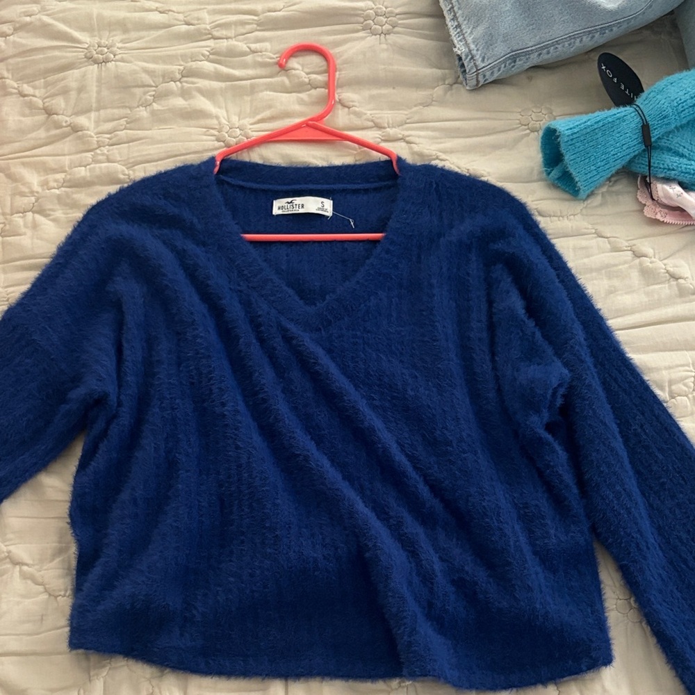 Hollister Deep Blue V-Neck Sweater